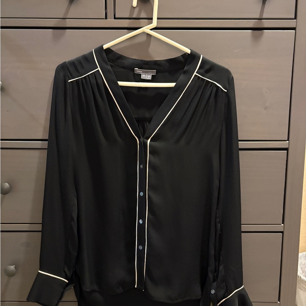 Vince Black Silk Shirt with White Piping